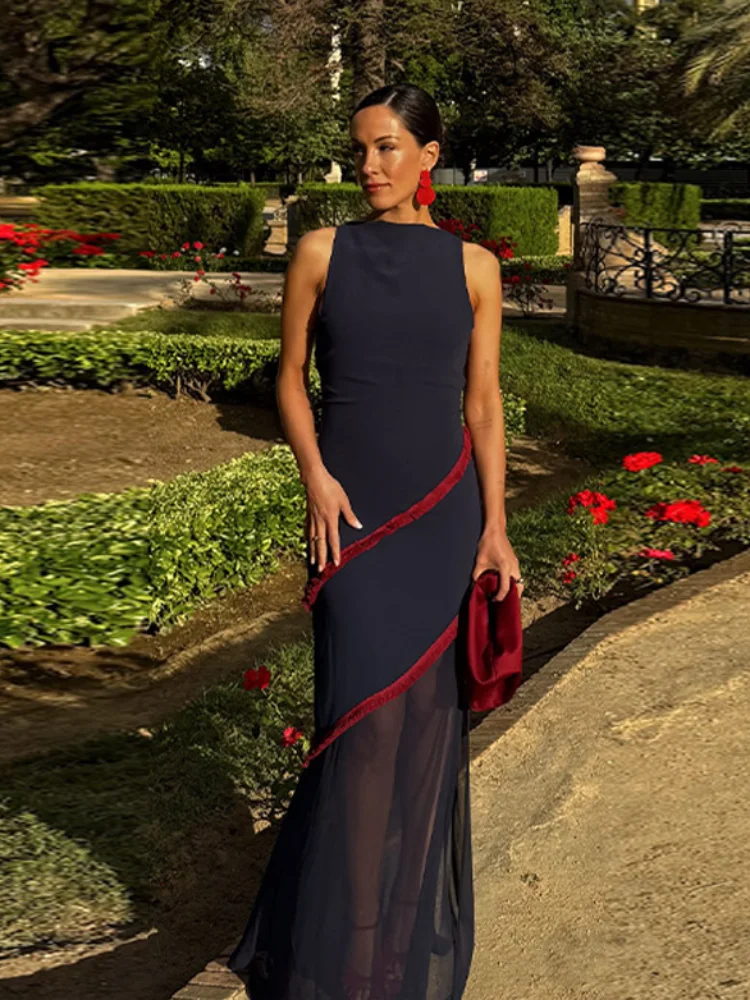 Women Elegant Sleeveless Maxi Dress Chic O Neck Backless Slim Fit Mesh Patchwork High Waist Split Robe Summer Casual Streetwear
Women Elegant Sleeveless Maxi Dress Chic O Neck Backless Slim Fit Mesh Patchwork High Waist Split Robe Summer Casual Streetwear