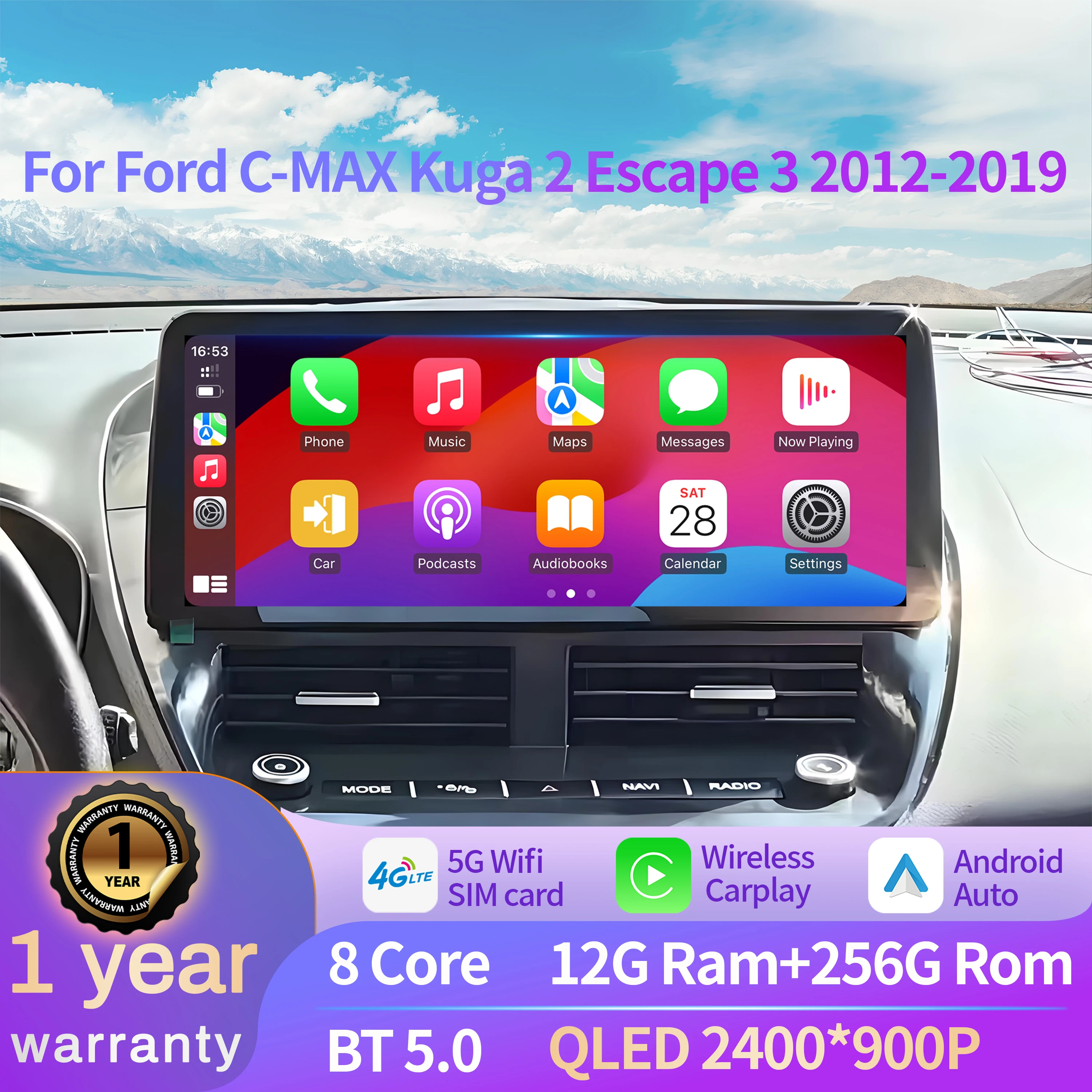 12,3-дюймовый автомобильный мультимедийный радиоприемник Android 14 для Ford C-MAX Kuga 2 Escape 3 2012-2019 с беспроводным BT Carplay Touch Scree
12,3-дюймовый автомобильный мультимедийный радиоприемник Android 14 для Ford C-MAX Kuga 2 Escape 3 2012-2019 с беспроводным BT Carplay Touch Scree