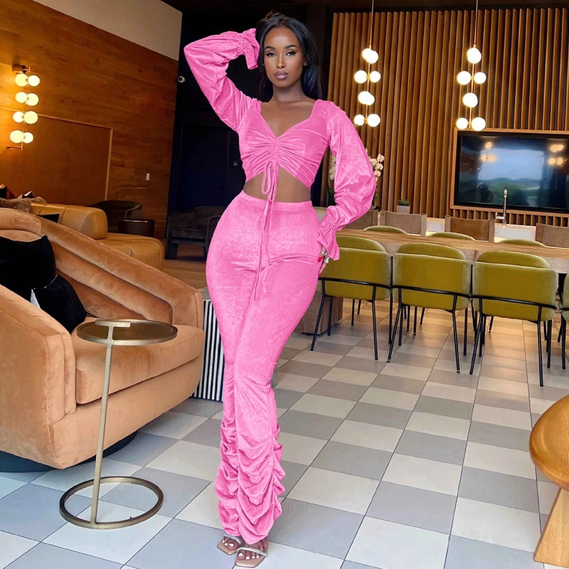 Autumn Winter Velvet Two Piece Matching Set Long Flare Sleeve V Neck Drawstring Ruched Crop Top And Skinny Stacked Pants Y2K
Autumn Winter Velvet Two Piece Matching Set Long Flare Sleeve V Neck Drawstring Ruched Crop Top And Skinny Stacked Pants Y2K