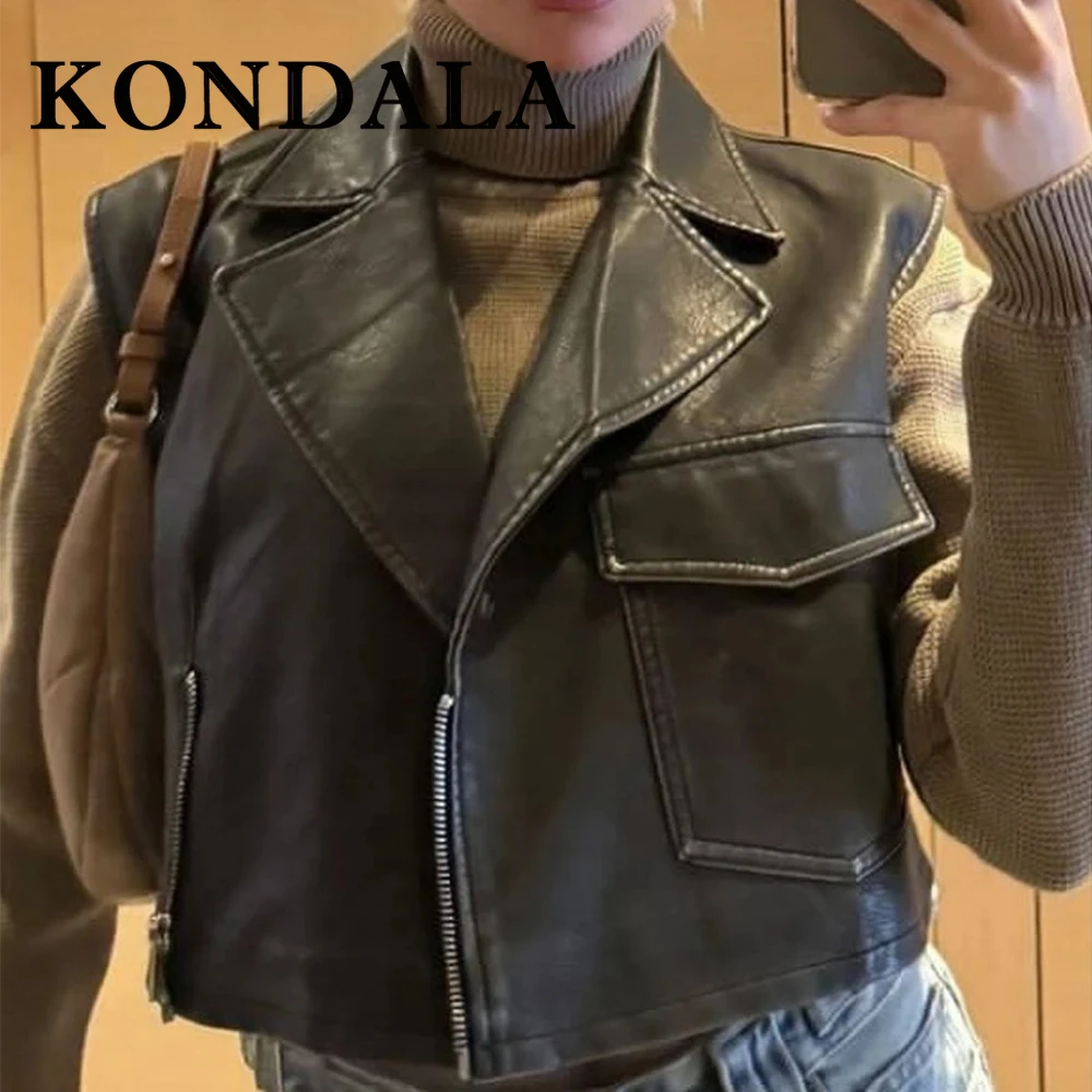 KONDALA Винтаж 2025 женские осенние жилеты кожаный жилет без рукавов куртки на молнии с карманами уличная одежда современный шикарный свободный верхняя одежда
KONDALA Винтаж 2025 женские осенние жилеты кожаный жилет без рукавов куртки на молнии с карманами уличная одежда современный шикарный свободный верхняя одежда
