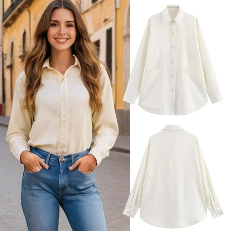New Women's Fashion Turn-Down Collar Loose White Double Pocket Decorative Vacation Style Shirt Jacket
New Women's Fashion Turn-Down Collar Loose White Double Pocket Decorative Vacation Style Shirt Jacket