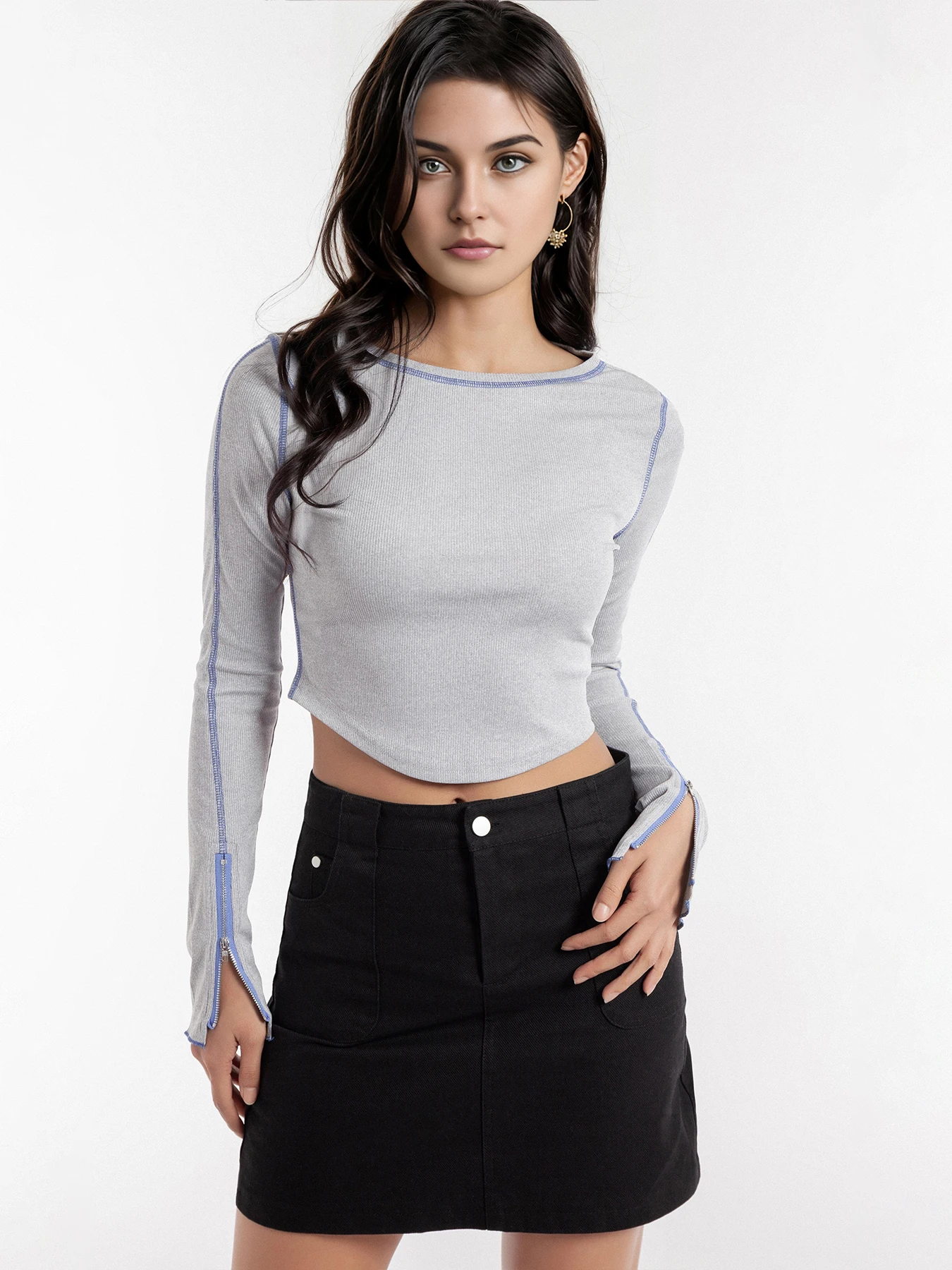 Women's Knitted Ribbed Color Contrast Top Zipper Decorated Basic Versatile round Neck Crop Top Streetwear for Trendy Girls
Women's Knitted Ribbed Color Contrast Top Zipper Decorated Basic Versatile round Neck Crop Top Streetwear for Trendy Girls