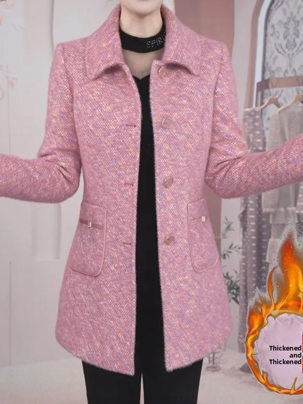 Thiened Cotton Warmth Mommy Sle Coat Long Sve Turn-down Collar Fce Lined Mid-length Outerwear for Women over 40
Thiened Cotton Warmth Mommy Sle Coat Long Sve Turn-down Collar Fce Lined Mid-length Outerwear for Women over 40