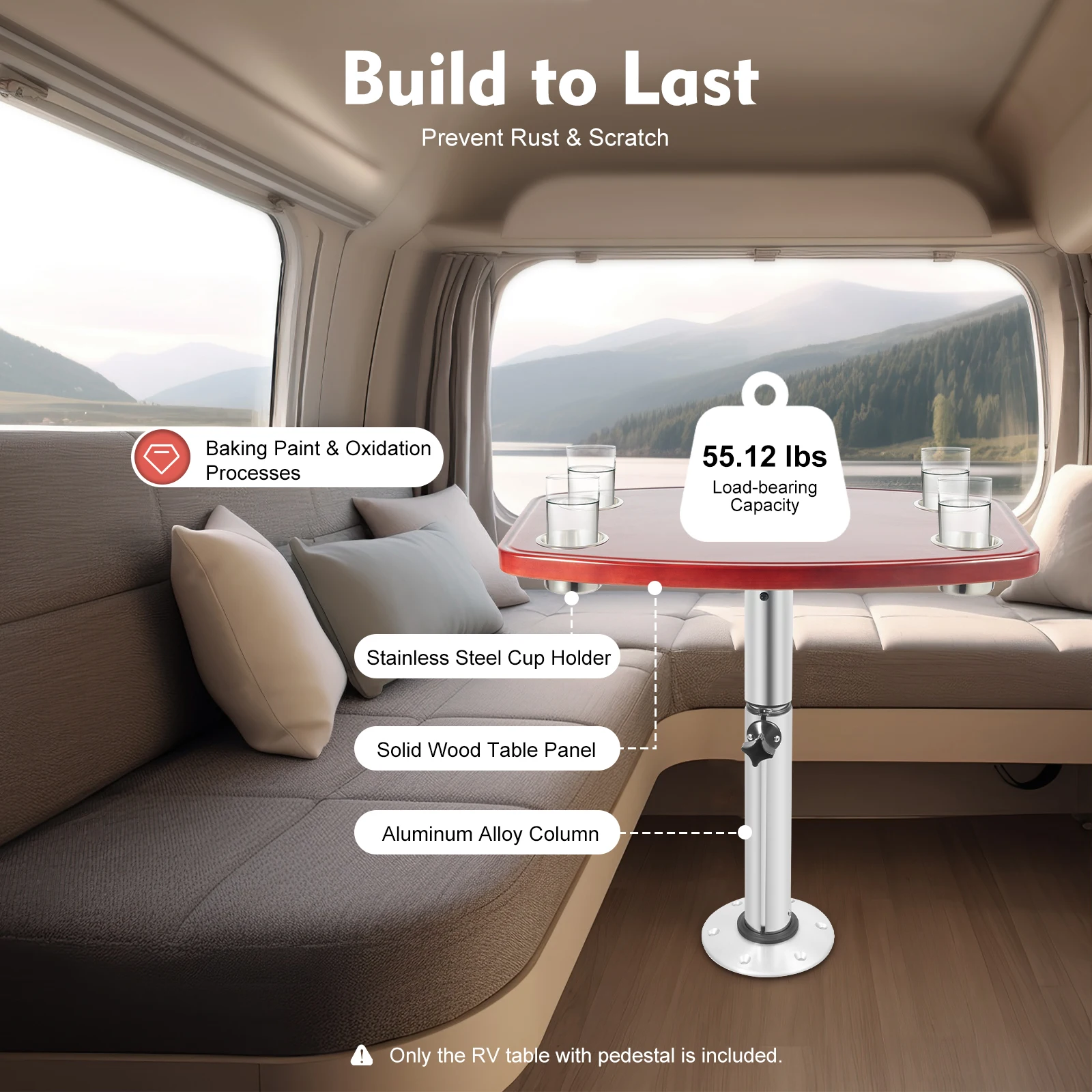 Solid Wood RV Table Adjustable Height 4 Cup Holders 25kg Capacity Freestanding Design for Motorhome Camper
Solid Wood RV Table Adjustable Height 4 Cup Holders 25kg Capacity Freestanding Design for Motorhome Camper