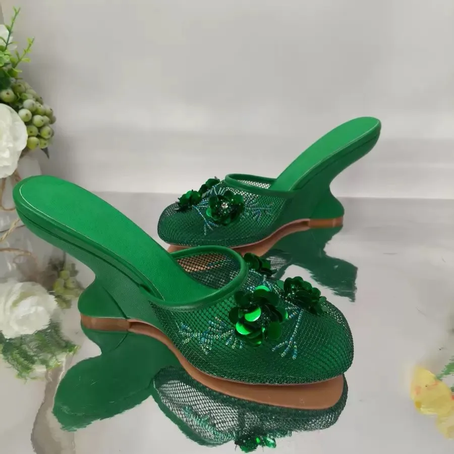 Green Cover Round Toe Women Shoes Strange Heels Slipper Slide Solid Bling Flower Wedges Slip-on Summer Open Heeled Sandals Lady
Green Cover Round Toe Women Shoes Strange Heels Slipper Slide Solid Bling Flower Wedges Slip-on Summer Open Heeled Sandals Lady