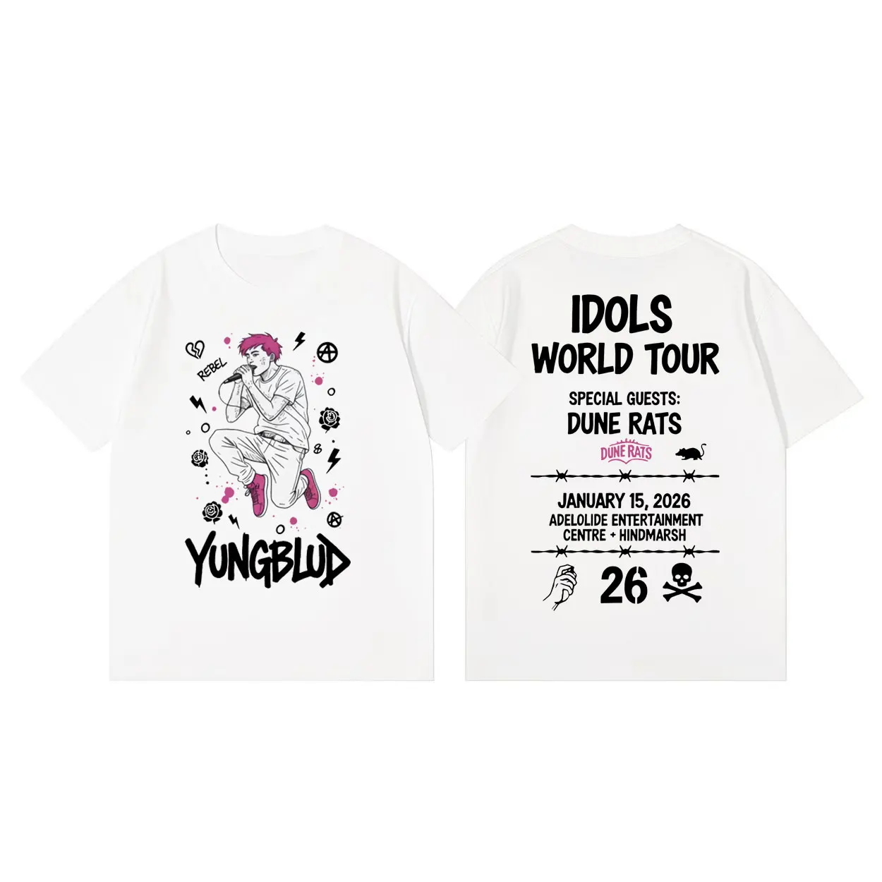 Singer Yungblud Idols World Tour 2026 T-shirt Men Women High Quality Fashion Oversized T Shirts Summer Casual Cotton T-shirts
Singer Yungblud Idols World Tour 2026 T-shirt Men Women High Quality Fashion Oversized T Shirts Summer Casual Cotton T-shirts