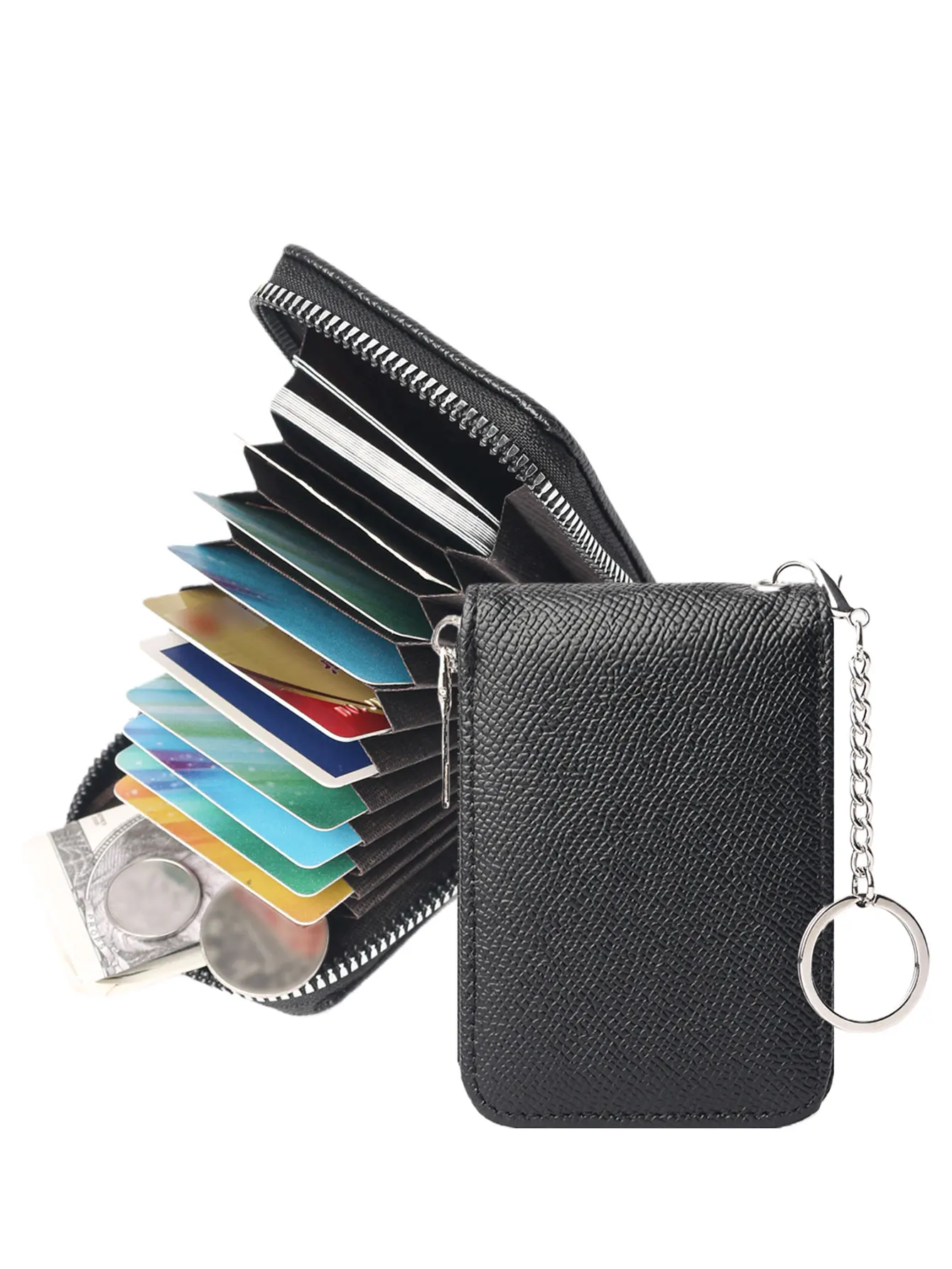 Мужской черный текстурированный картхолдер на молнии - кошелек для быстрого доступа к ID-картам с металлической цепочкой против потери, несколькими отделениями для карт и карманом для монет
Мужской черный текстурированный картхолдер на молнии - кошелек для быстрого доступа к ID-картам с металлической цепочкой против потери, несколькими отделениями для карт и карманом для монет
