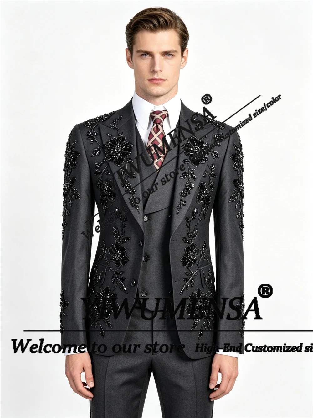 Luxry Crystals Beading Suit Man For Wedding Peaked Lapel Prom Blazer Customized 3 Piece Sets Groom Tuxedos Male Fashion Attire
Luxry Crystals Beading Suit Man For Wedding Peaked Lapel Prom Blazer Customized 3 Piece Sets Groom Tuxedos Male Fashion Attire