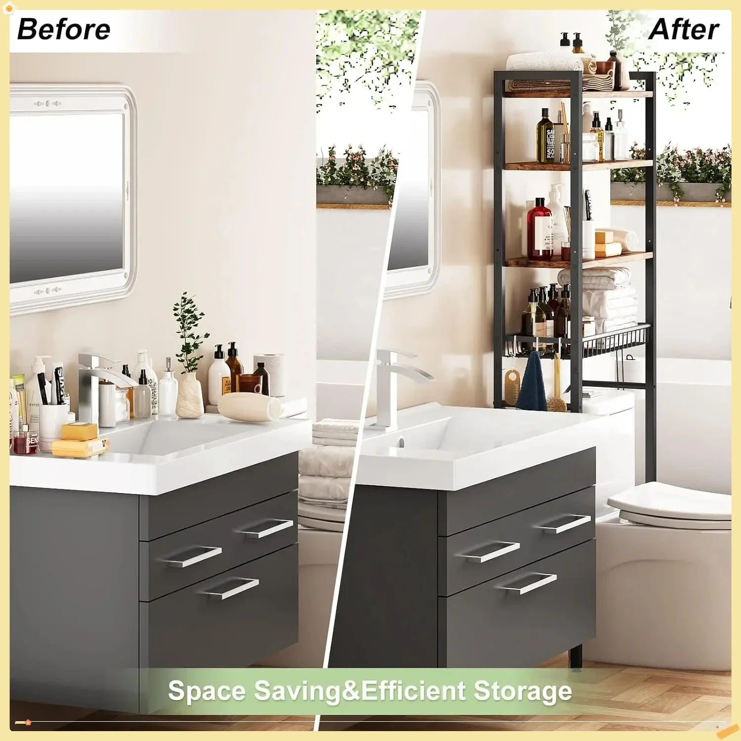 Over-The-Toilet Storage Rack, 4-Tier Metal Bathroom Organizer with Adjustable Shelves for Small Space
Over-The-Toilet Storage Rack, 4-Tier Metal Bathroom Organizer with Adjustable Shelves for Small Space