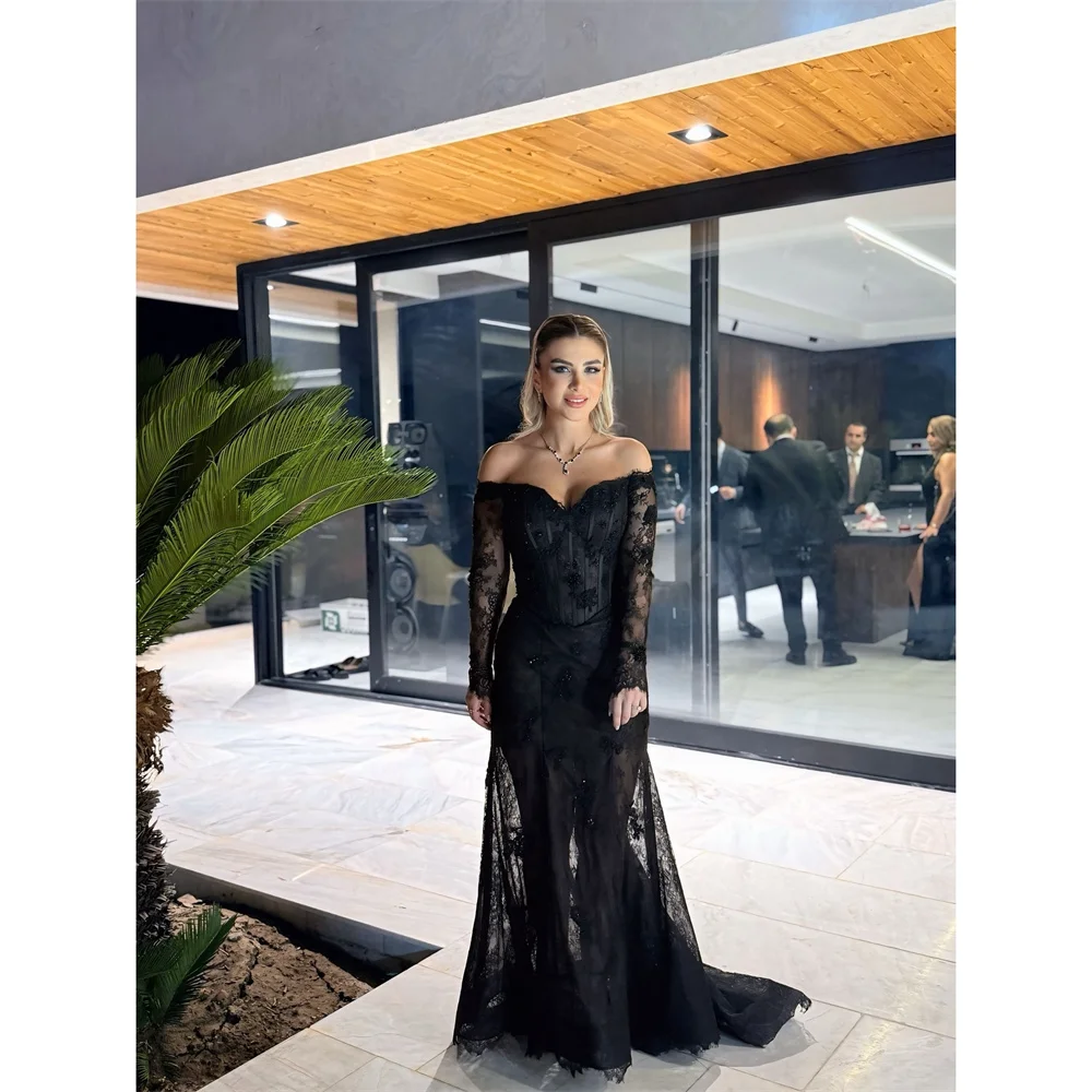 Lorrtta Lace Off The Shoulder black Mermaid Off-shoulder Corset Elegant Luxury Evening Dress 2026 Customized Robes de Soirée
Lorrtta Lace Off The Shoulder black Mermaid Off-shoulder Corset Elegant Luxury Evening Dress 2026 Customized Robes de Soirée