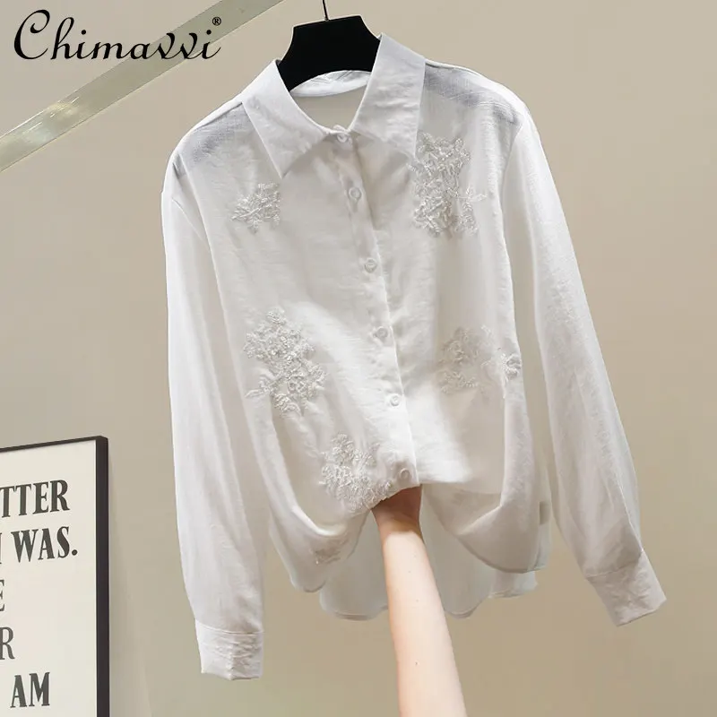 Cotton and Linen Fashionk-style Heavy Beaded Embroider Flower Shirt for Women Long Sleeve Silm Lapel White Elegant Shirt Tops
Cotton and Linen Fashionk-style Heavy Beaded Embroider Flower Shirt for Women Long Sleeve Silm Lapel White Elegant Shirt Tops