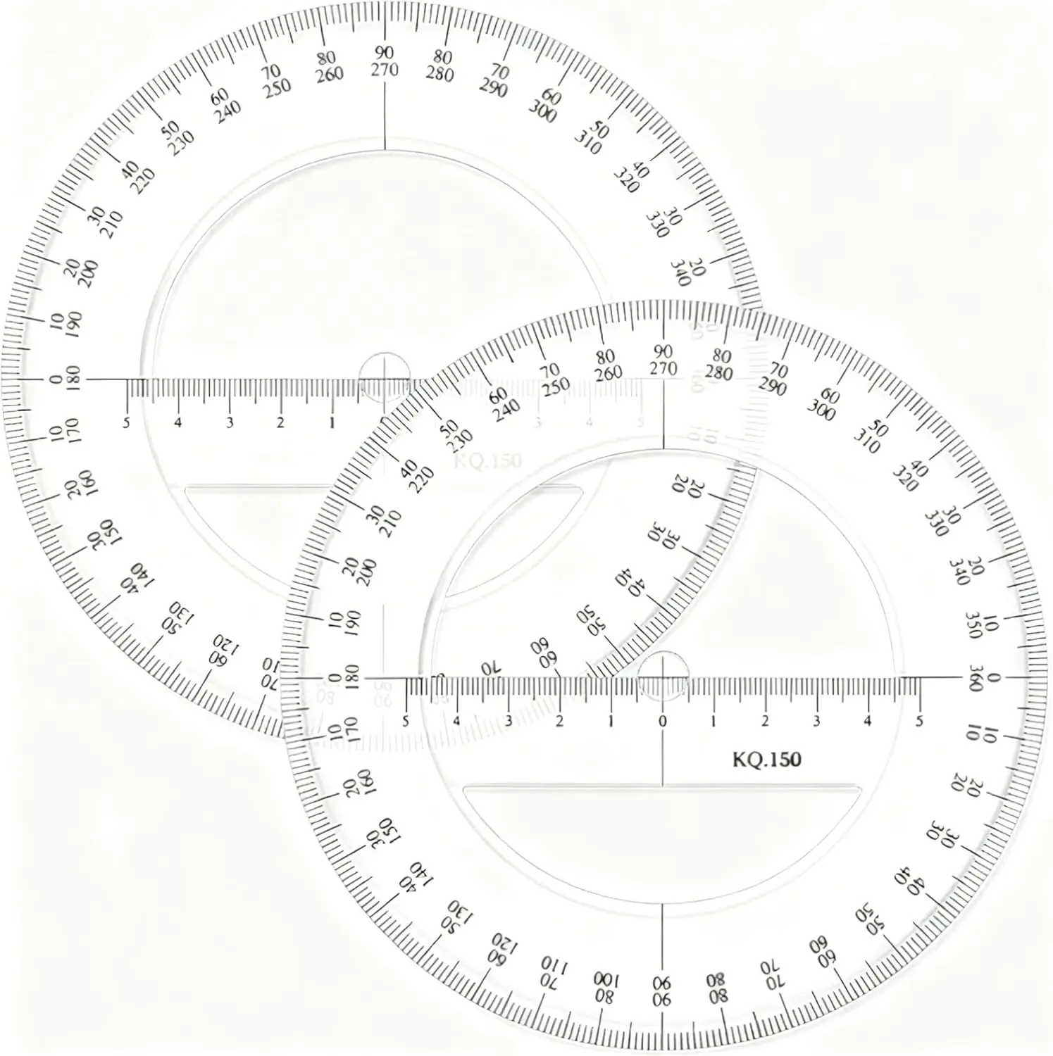 Plastic Protractor 2-Piece Set, Transparent 0-360 Degree Angle Ruler for Measuring Lengths, Drawing Lines, Arcs, Circles
Plastic Protractor 2-Piece Set, Transparent 0-360 Degree Angle Ruler for Measuring Lengths, Drawing Lines, Arcs, Circles