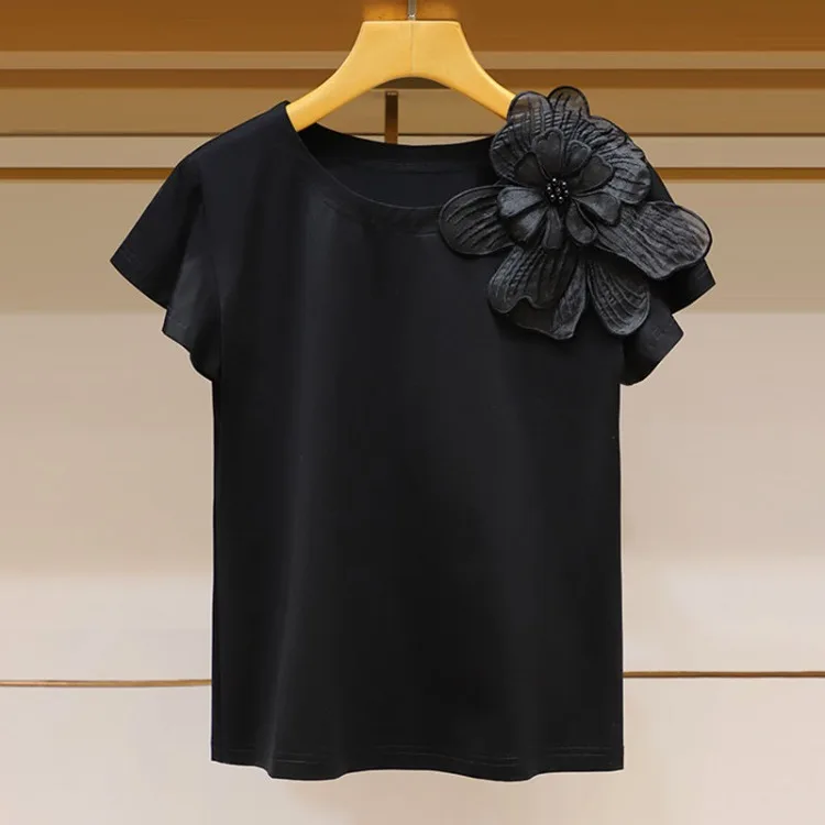 Fashion O-neck 3D Flower Black Tops Mujer 2025 Summer New T-shirt for Women Y2k All-match Short Sleeve Loose Tee Shirt
Fashion O-neck 3D Flower Black Tops Mujer 2025 Summer New T-shirt for Women Y2k All-match Short Sleeve Loose Tee Shirt