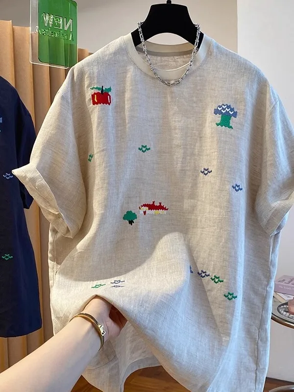 Extra Large Size 300 Pou Premium Feel Cartoon Embroidery Linen T-irt ort Sve ex Summer Loose Slimming round Nec...
Extra Large Size 300 Pou Premium Feel Cartoon Embroidery Linen T-irt ort Sve ex Summer Loose Slimming round Nec...