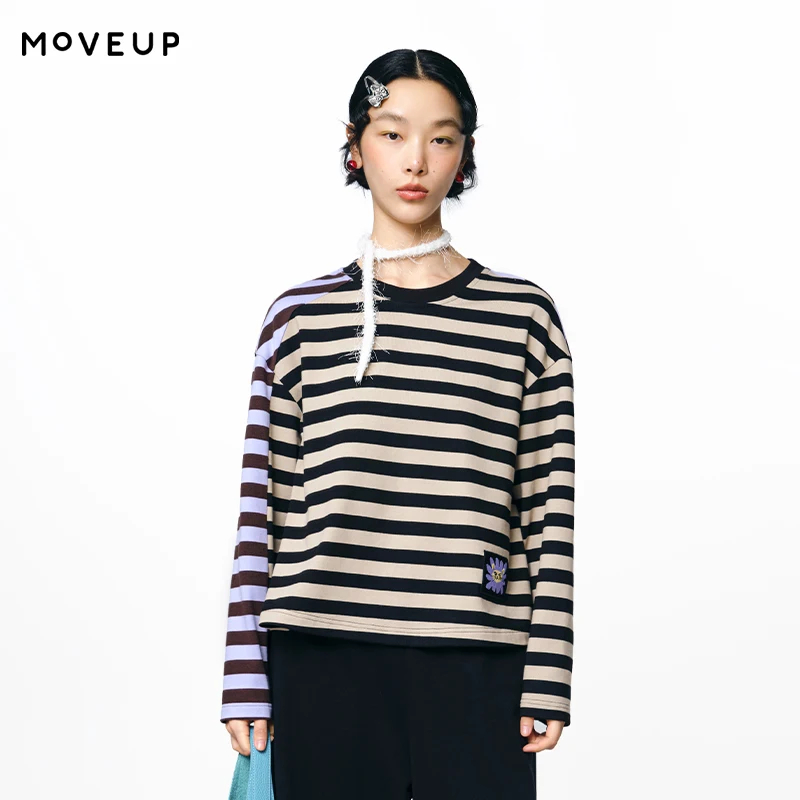 MOVEUP Long Sleeved Round Neck T-Shirt Autumn Contrast Color Splicing Stripe Design Woven Label Casual Top For Women 3EWQ10508
MOVEUP Long Sleeved Round Neck T-Shirt Autumn Contrast Color Splicing Stripe Design Woven Label Casual Top For Women 3EWQ10508