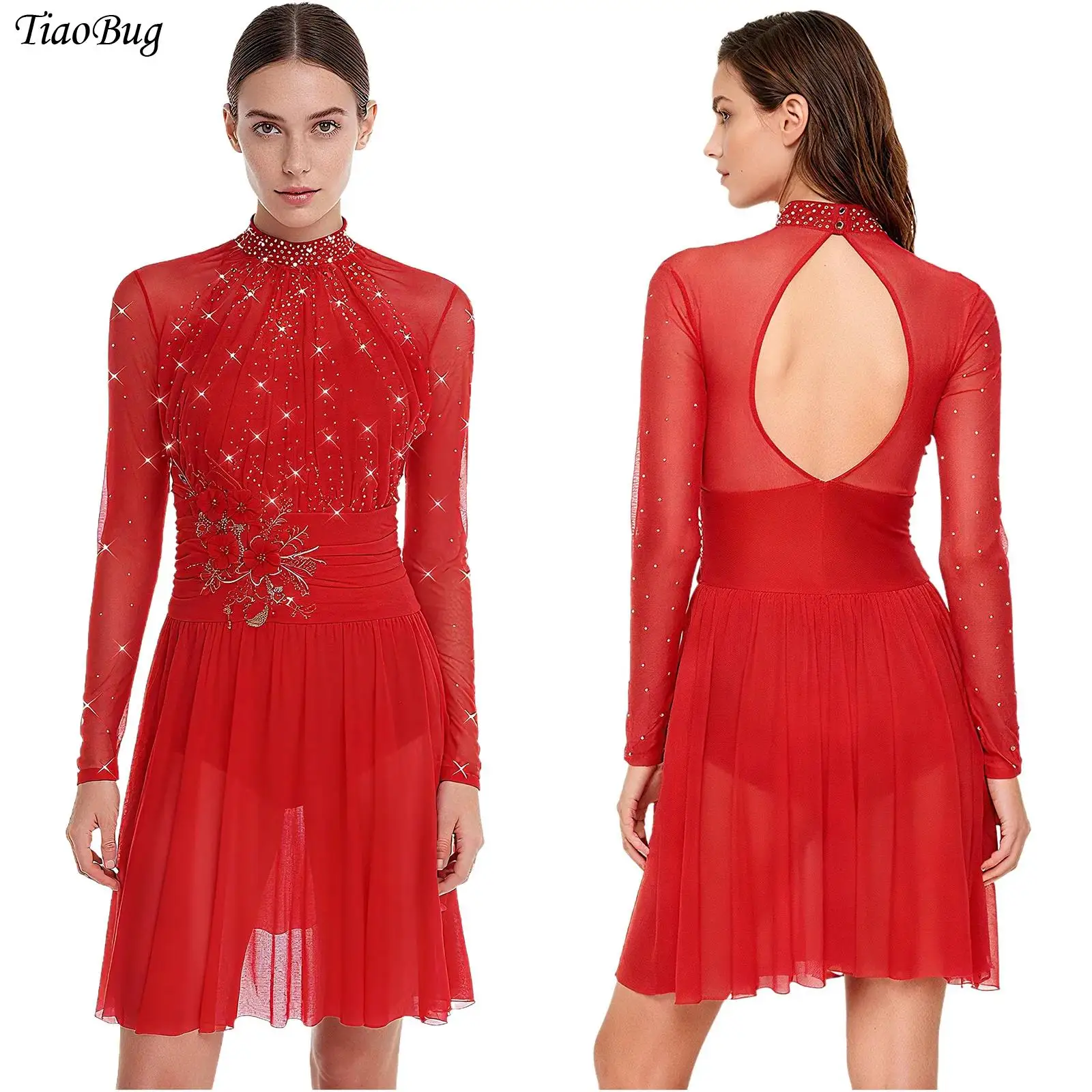 Women Figure Skating Dress Embroidery Rhinestones Hollow Back Long Sleeve Gymnastics Ballet Dance Leotard Lyrical Dance Dress
Women Figure Skating Dress Embroidery Rhinestones Hollow Back Long Sleeve Gymnastics Ballet Dance Leotard Lyrical Dance Dress