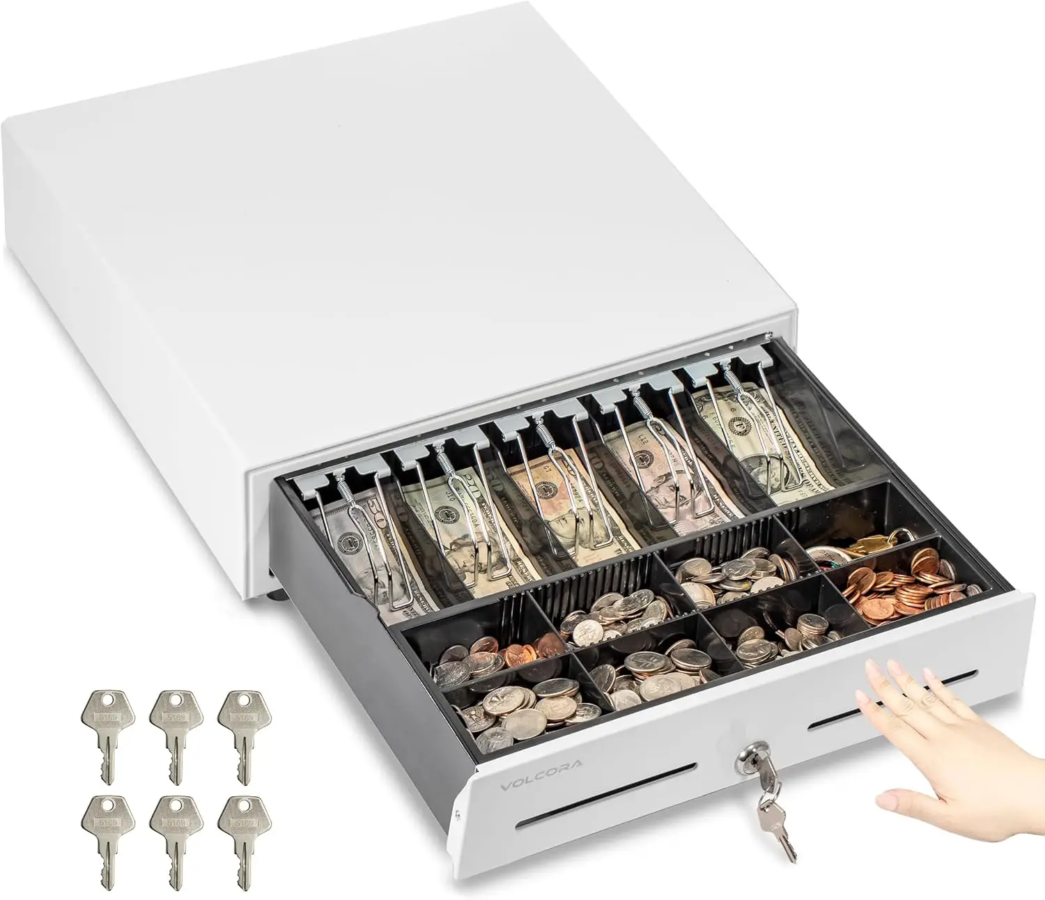 16" Push Open Cash Register Drawer for POS System, Heavy Duty Till with 5 Bills/8 Coin Slots, Key Lock and Media Slots
16" Push Open Cash Register Drawer for POS System, Heavy Duty Till with 5 Bills/8 Coin Slots, Key Lock and Media Slots
