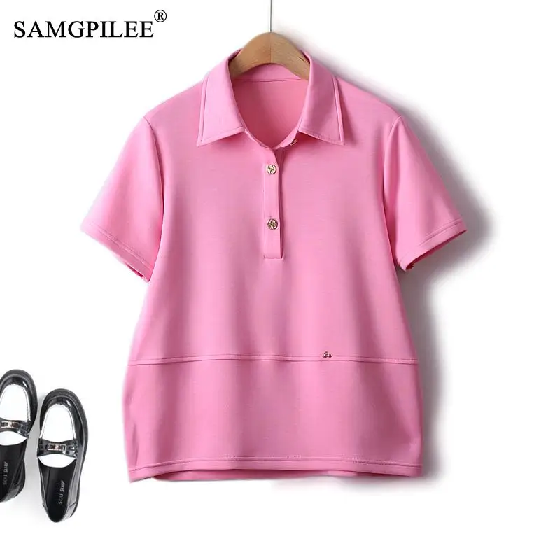 Polo Shirts For Woman Simple Turn Down Collar Elastic Drape Short Sleeve Oversized T-shirt Loose Cotton Summer Tops Women 4XL
Polo Shirts For Woman Simple Turn Down Collar Elastic Drape Short Sleeve Oversized T-shirt Loose Cotton Summer Tops Women 4XL