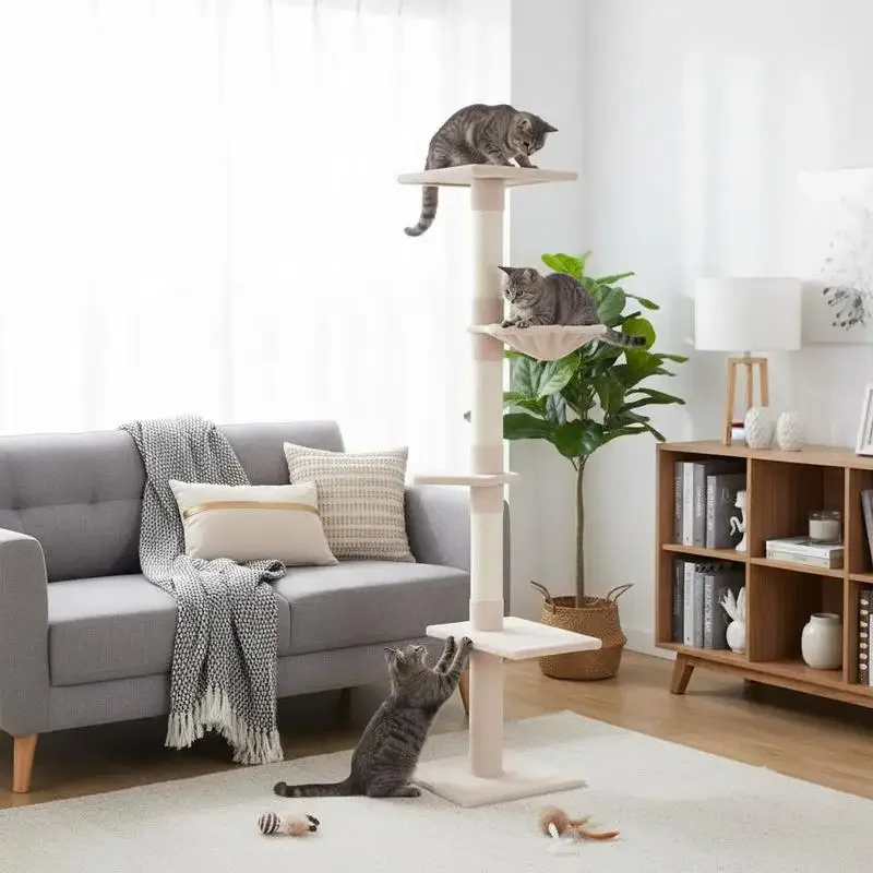 Floor to Ceiling Cat Tree for Indoor Cats 5-Tier Kitty Tower Climbing Activity Center Scratching Post Adjustable Height 230-260 cm Beige
Floor to Ceiling Cat Tree for Indoor Cats 5-Tier Kitty Tower Climbing Activity Center Scratching Post Adjustable Height 230-260 cm Beige
