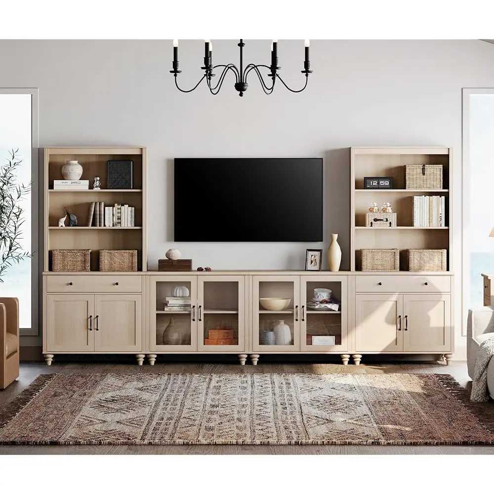 Entertainment Center With Bookshelves For Tvs Up To 75"", Farmhouse Wall Unit Tv Stand With Glass Doors & Drawer, Media Console
Entertainment Center With Bookshelves For Tvs Up To 75"", Farmhouse Wall Unit Tv Stand With Glass Doors & Drawer, Media Console