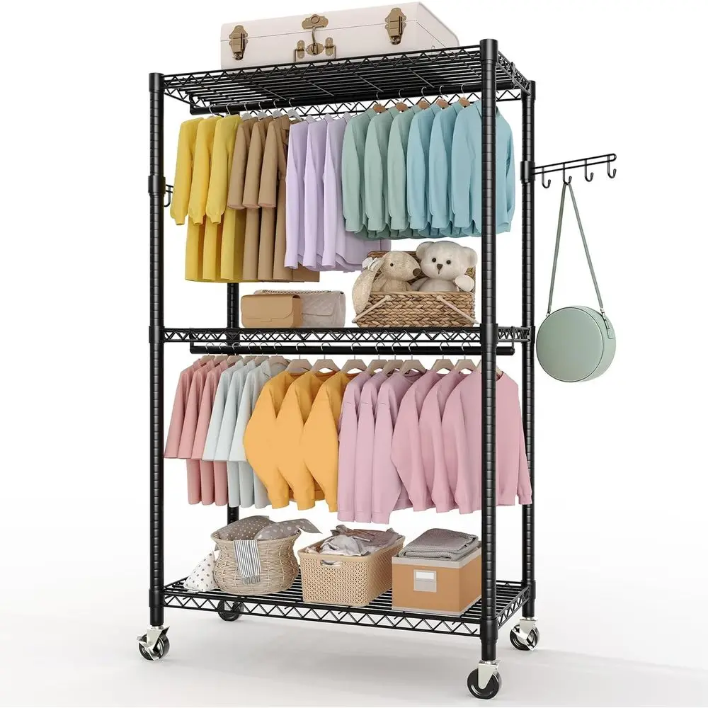 3 Tier Clothes Rack with Wheels, Adjustable Shelves & 2 Hanging Rod, Heavy Duty Clothing Rack Closet Organizer Freestanding Ward
3 Tier Clothes Rack with Wheels, Adjustable Shelves & 2 Hanging Rod, Heavy Duty Clothing Rack Closet Organizer Freestanding Ward