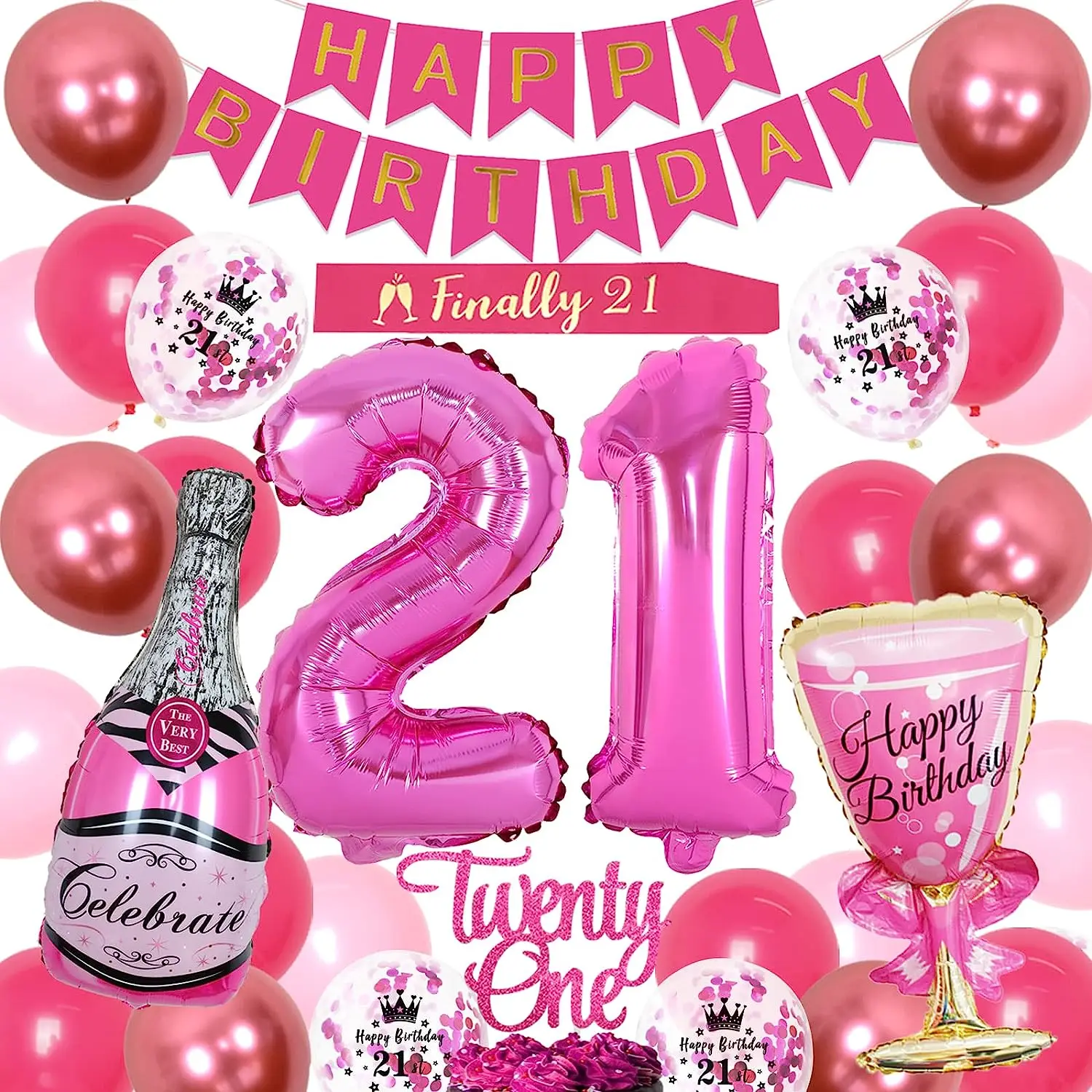 Happy Birthday Party Decorations for Girls, Pink Banner, Champagne Balloons, 21 Years Old, 21 Years Old
Happy Birthday Party Decorations for Girls, Pink Banner, Champagne Balloons, 21 Years Old, 21 Years Old