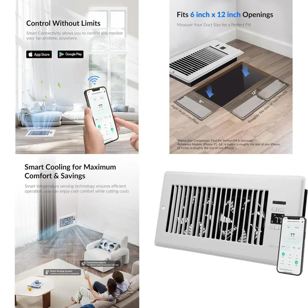 6 x 12 Quiet AC Vent with Smart Dual Control and App Integration (White)
6 x 12 Quiet AC Vent with Smart Dual Control and App Integration (White)