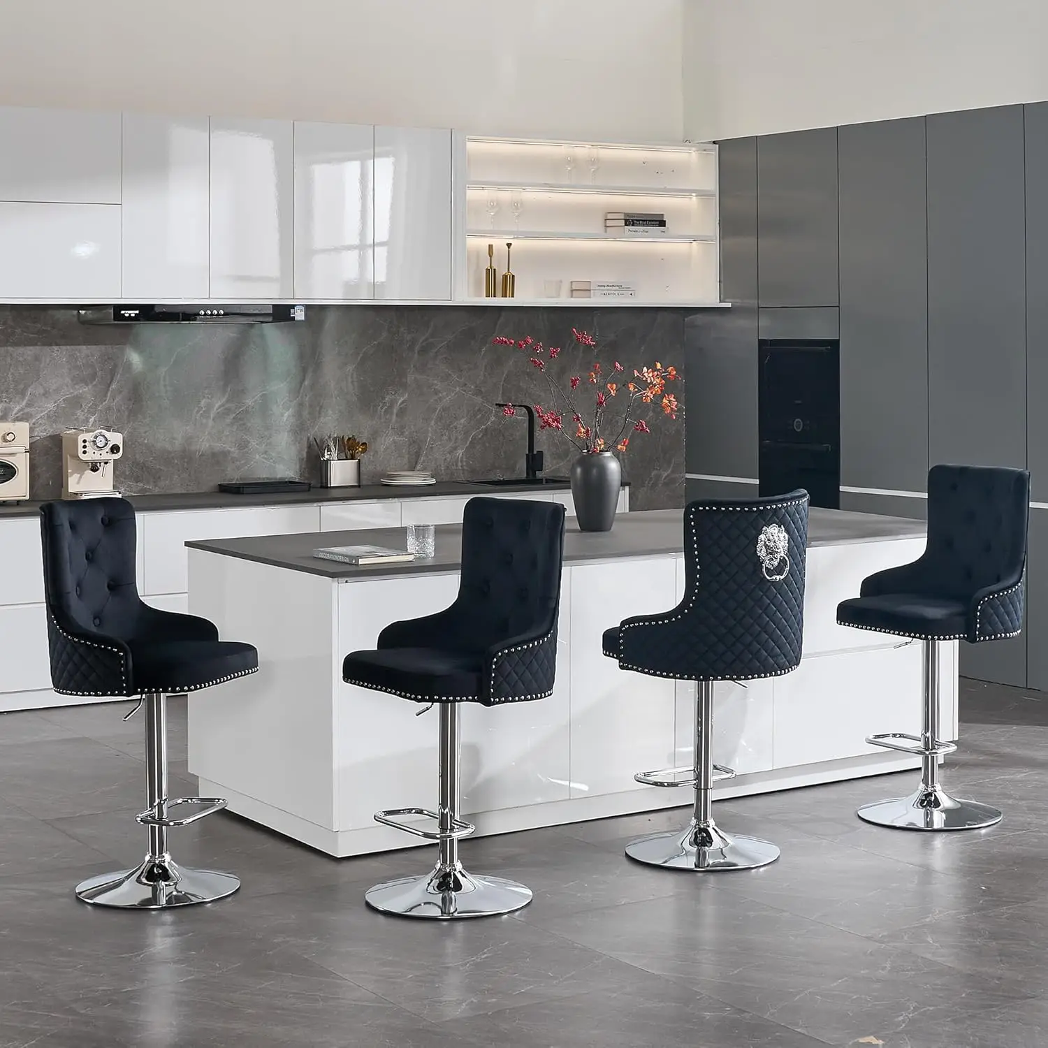 Velvet Lion Bar Stools Set of 4, Modern Height Adjustable Swivel Barstools with Chrome Base, Tufted Counter Height, Customized
Velvet Lion Bar Stools Set of 4, Modern Height Adjustable Swivel Barstools with Chrome Base, Tufted Counter Height, Customized