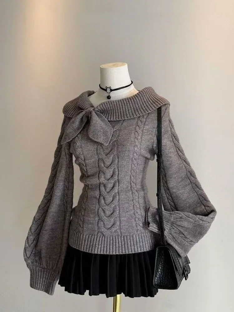 Sweet Vintage Knitted Sweater Slimming Waist Design Winter Fashion Women's Top College Style Seven-Foot Pants Warm Polyester
Sweet Vintage Knitted Sweater Slimming Waist Design Winter Fashion Women's Top College Style Seven-Foot Pants Warm Polyester