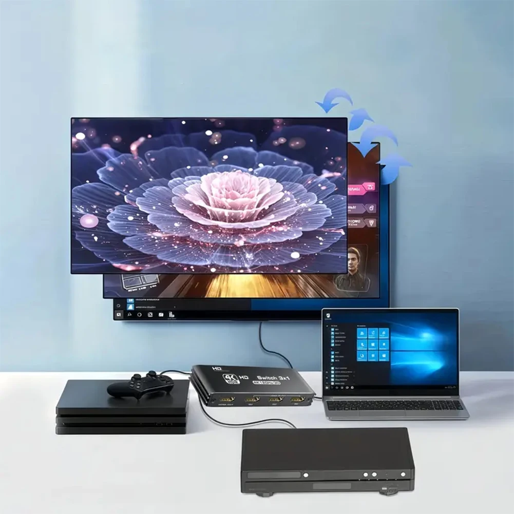 HDMI-Compatible Switch Plug and Play Switcher IR Remote Control Support Three Switching Modes for HD-DVD PS3/4/5 Xbox 360 Player