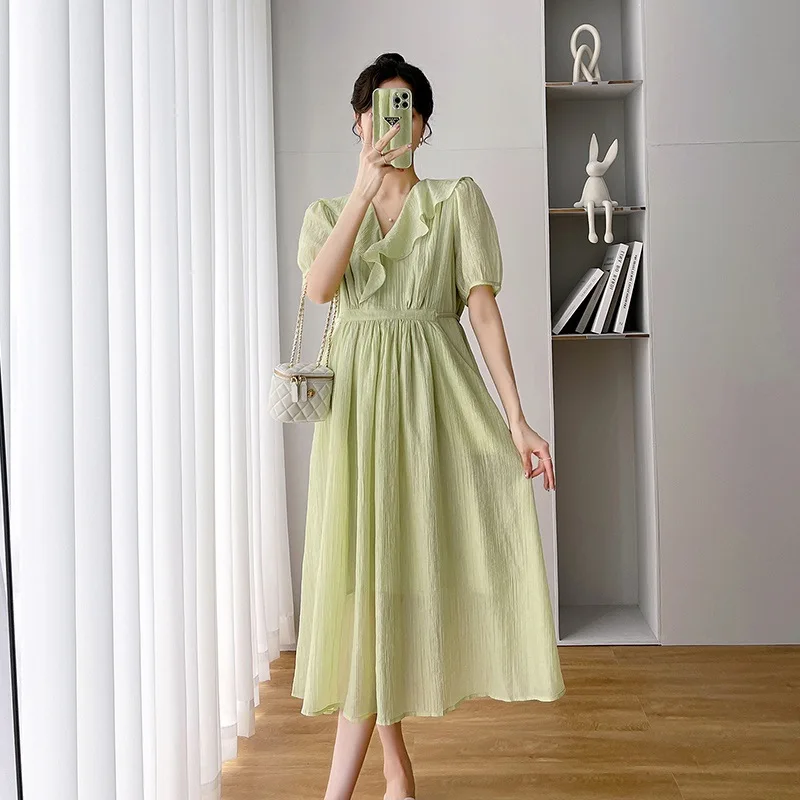 2022 Pregnant Clothes Women's French Style Ruffled V-neck Elegant Puff Sleeves Lace Chiffon Pregnancy Dresses Fashion New Casual
2022 Pregnant Clothes Women's French Style Ruffled V-neck Elegant Puff Sleeves Lace Chiffon Pregnancy Dresses Fashion New Casual