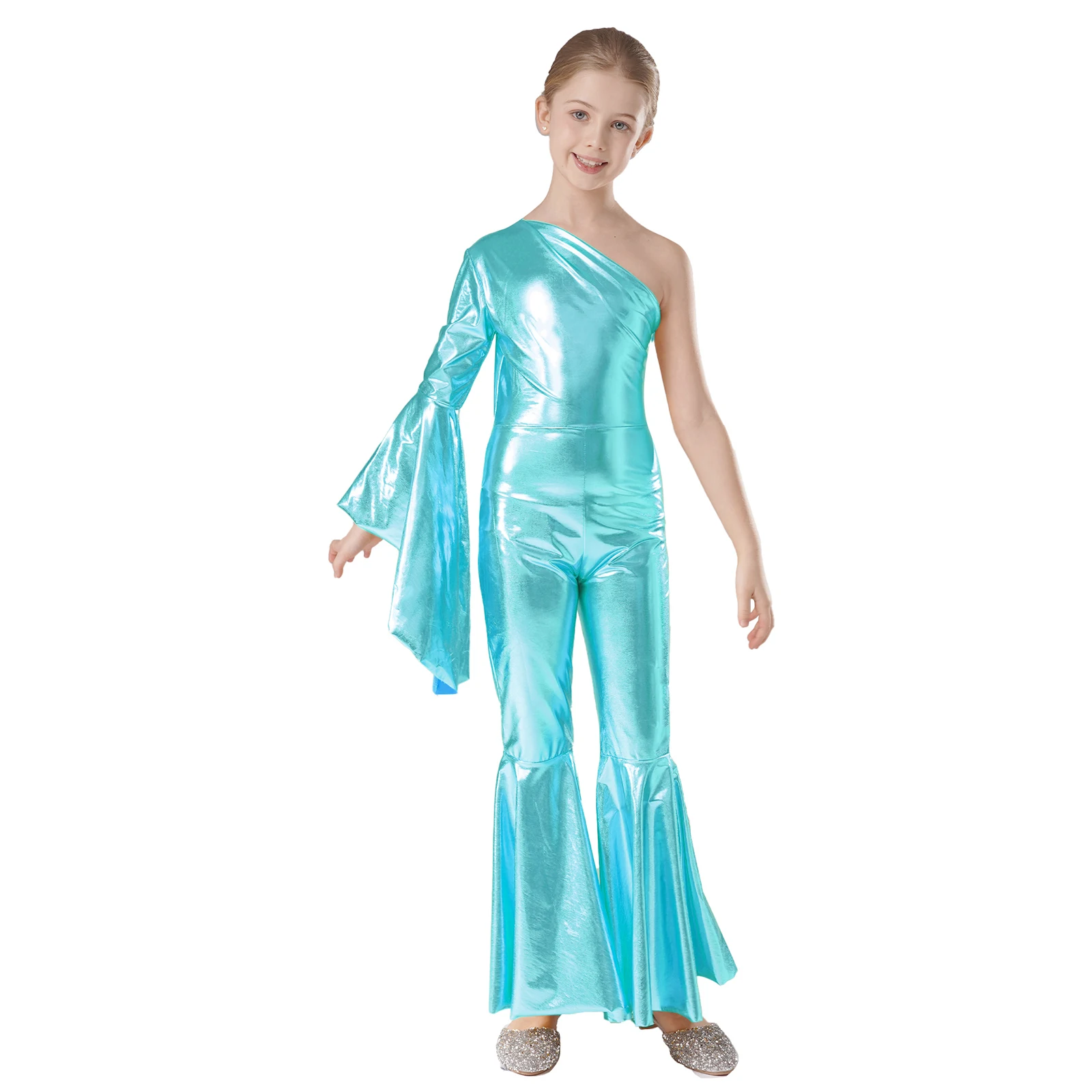 Kids Girls Metallic Shiny Bell-Bottom Ballet Dance Bell-bottom Flared Jumpsuit Flare Sleeve Gown Bodysuit Performance Costume
Kids Girls Metallic Shiny Bell-Bottom Ballet Dance Bell-bottom Flared Jumpsuit Flare Sleeve Gown Bodysuit Performance Costume