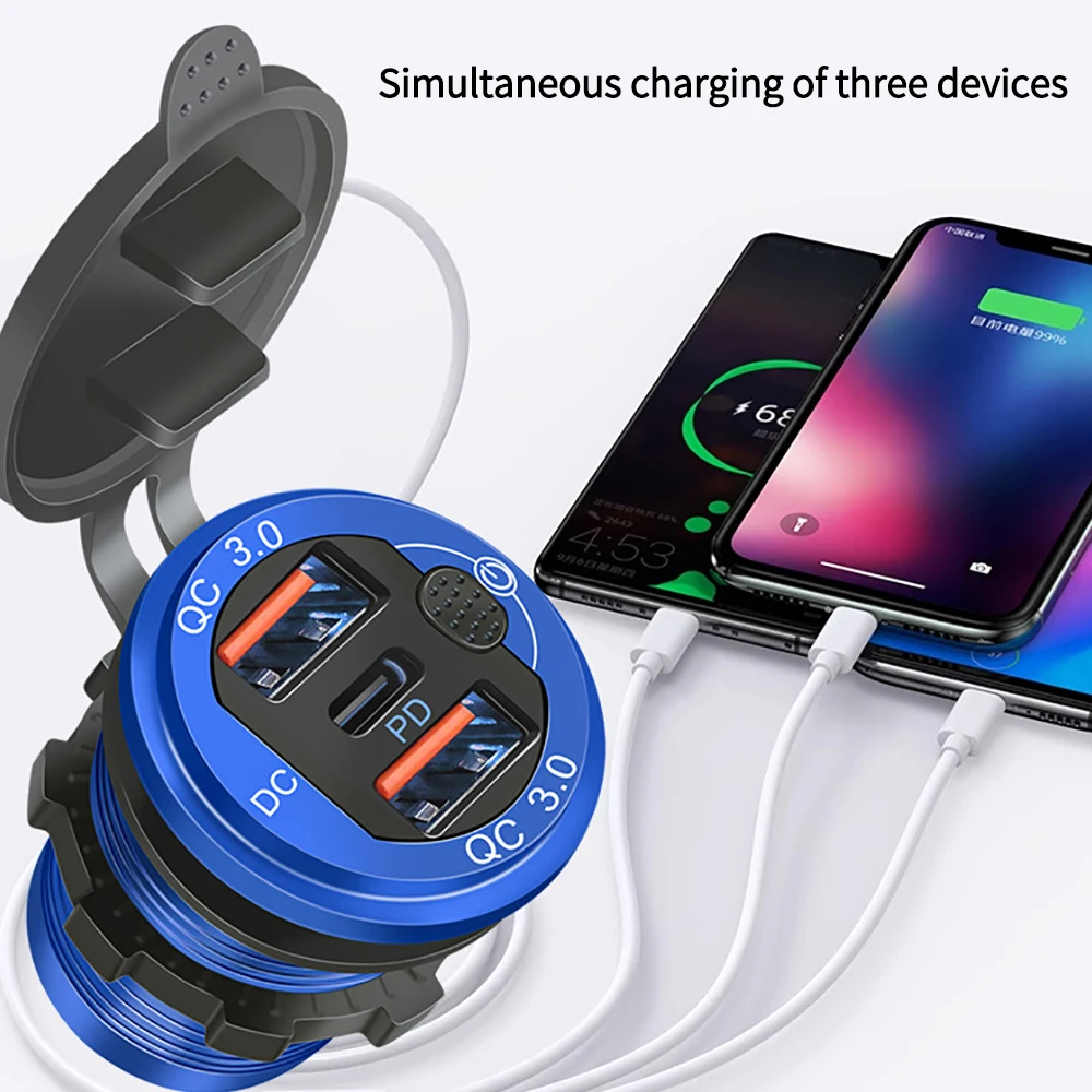 Новое зарядное устройство USB для автомобиля и мотоцикла, быстрая зарядка, двойной QC 3,0 + 1 PD, 3 USB-порта, быстрое зарядное устройство, розетка, адаптер питания с переключателем
Новое зарядное устройство USB для автомобиля и мотоцикла, быстрая зарядка, двойной QC 3,0 + 1 PD, 3 USB-порта, быстрое зарядное устройство, розетка, адаптер питания с переключателем