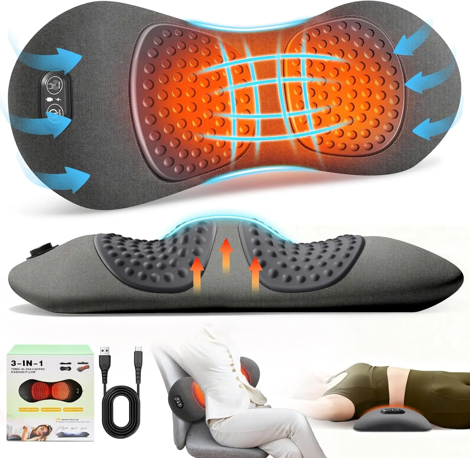 Electric Lumbar Support Pillow with Heat, Vibration & Traction, Back Massager for Chair and Bed, Lower Back Pain Relief, Gray
Electric Lumbar Support Pillow with Heat, Vibration & Traction, Back Massager for Chair and Bed, Lower Back Pain Relief, Gray