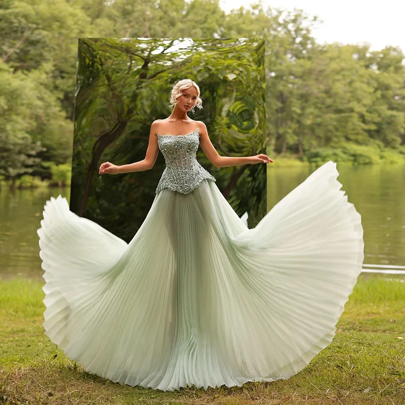 OEING Classic A-Line Prom Dresses Strapless Pleats Draped Beading Illusion Party Gowns Organza Evening Dress Customized
OEING Classic A-Line Prom Dresses Strapless Pleats Draped Beading Illusion Party Gowns Organza Evening Dress Customized