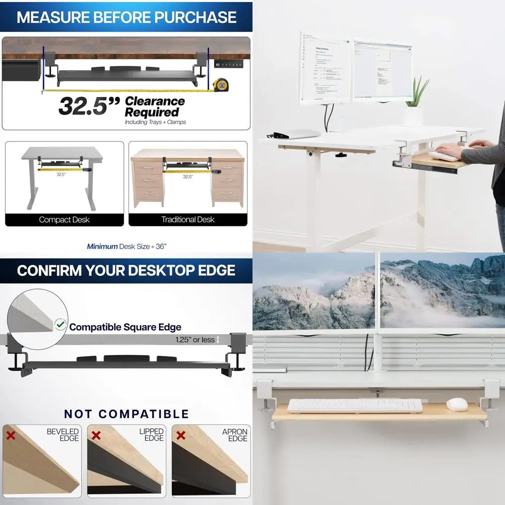 Adjustable Pull-Out Desk Tray for Keyboard and Mouse, 27 x 11 Light Wood Surface
Adjustable Pull-Out Desk Tray for Keyboard and Mouse, 27 x 11 Light Wood Surface