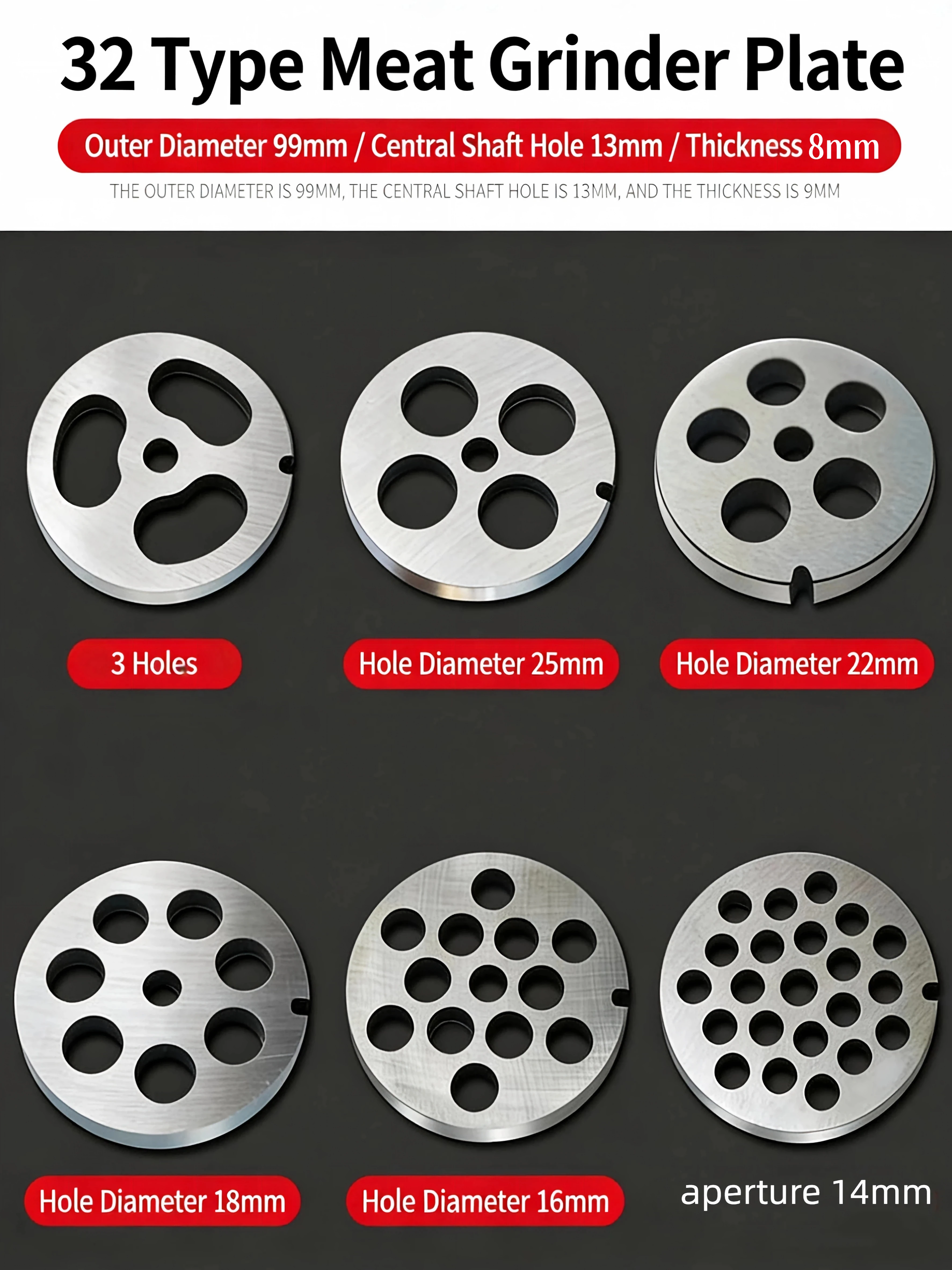 32 # Meat grinder orifice plate blade, high manganese steel orifice plate grate universal discharge orifice plate accessory
32 # Meat grinder orifice plate blade, high manganese steel orifice plate grate universal discharge orifice plate accessory