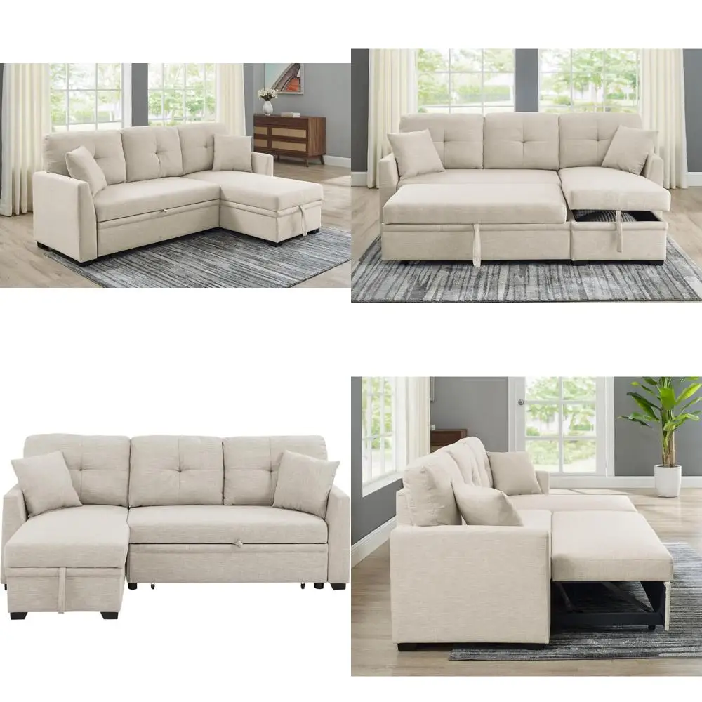 Polyester Sectional Sofa Bed L-Shaped Sleeper with Storage, 3 Seater Comfortable Couch, Throw Pillows for Living Room
Polyester Sectional Sofa Bed L-Shaped Sleeper with Storage, 3 Seater Comfortable Couch, Throw Pillows for Living Room