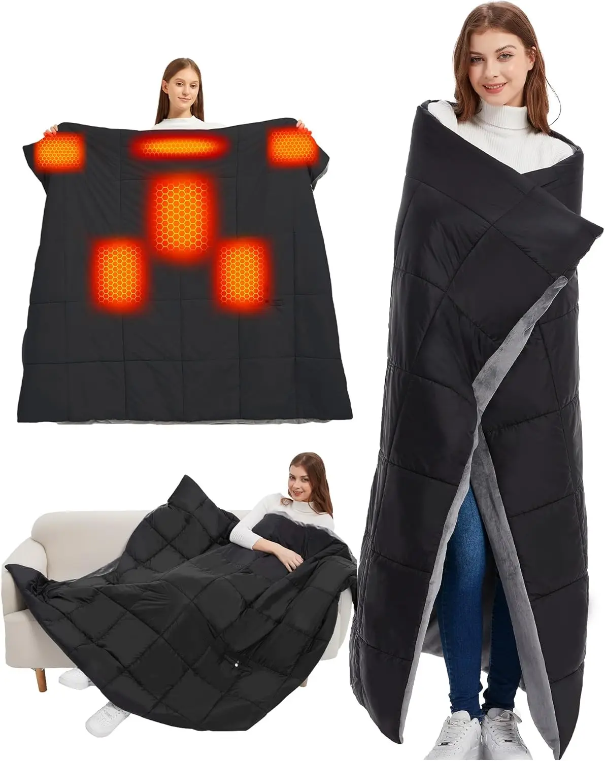 20000mAh 74V Large Electric Rechargeable Heating Blanket Throw Cordless Portable Battery Powered Adult Size 63x55in Black
20000mAh 74V Large Electric Rechargeable Heating Blanket Throw Cordless Portable Battery Powered Adult Size 63x55in Black