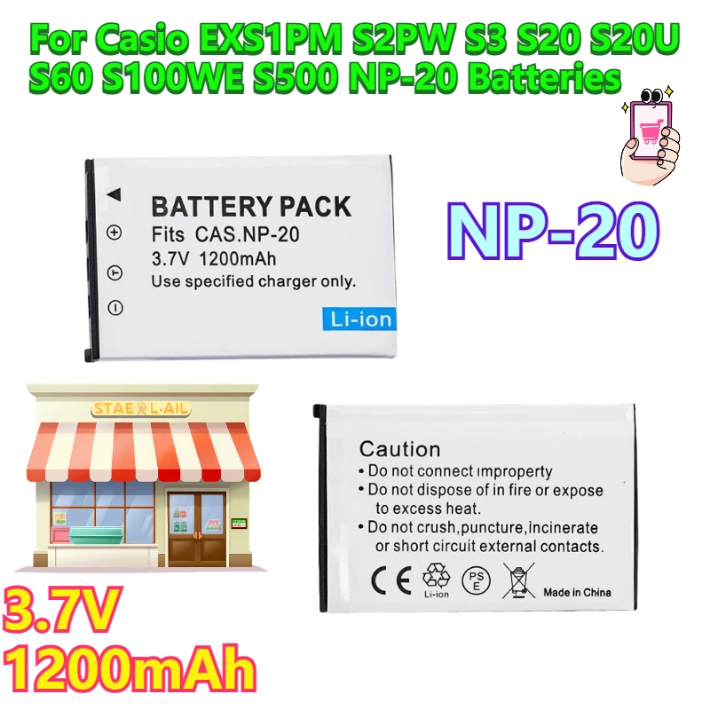 3.7V 1200mAh Camera Batteries for Casio EXS1PM S2PW S3 S20 S20U S60 S100WE S500 NP-20 Batteries
3.7V 1200mAh Camera Batteries for Casio EXS1PM S2PW S3 S20 S20U S60 S100WE S500 NP-20 Batteries