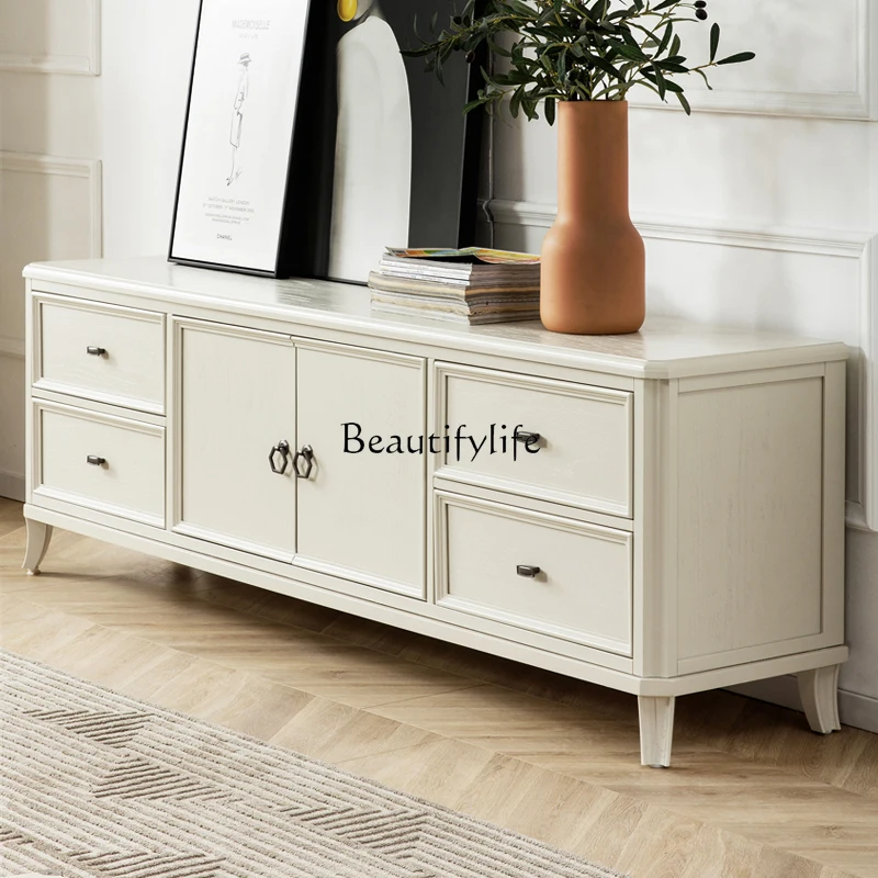 American Cream Style White Solid Wood TV Cabinet Full Log Living Room Floor Cabinet
American Cream Style White Solid Wood TV Cabinet Full Log Living Room Floor Cabinet