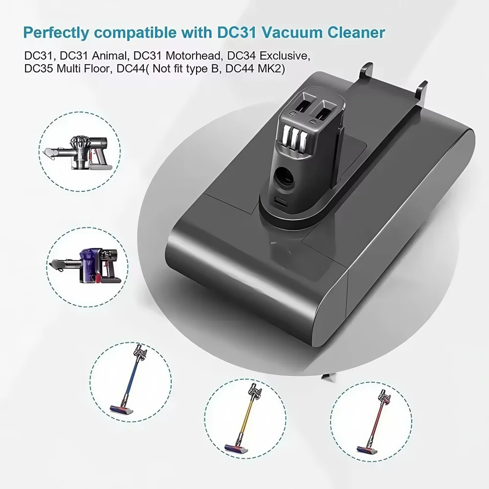 NEW (Type A) 22.2V 6000mAh Li-ion Vacuum Battery for Dyson DC35, DC45 DC31, DC34, DC44, DC31 Animal, DC35 Animal,917083-01.
NEW (Type A) 22.2V 6000mAh Li-ion Vacuum Battery for Dyson DC35, DC45 DC31, DC34, DC44, DC31 Animal, DC35 Animal,917083-01.