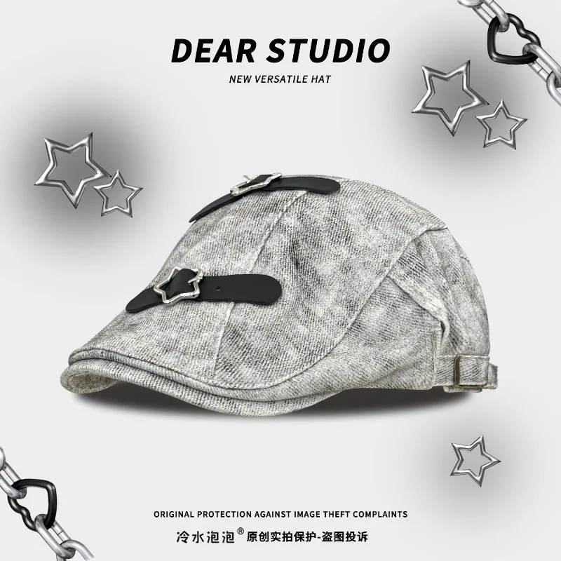 Y2k Handmade Double Leather Buckle Forward Hats for Men and Women Summer Travel Sunscreen Personality Versatile Tie-dye Berets
Y2k Handmade Double Leather Buckle Forward Hats for Men and Women Summer Travel Sunscreen Personality Versatile Tie-dye Berets