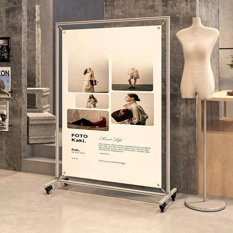 Buyer's store floor-to-ceiling aluminum profile movable display rack, simple clothing store advertising cloth display rack
Buyer's store floor-to-ceiling aluminum profile movable display rack, simple clothing store advertising cloth display rack