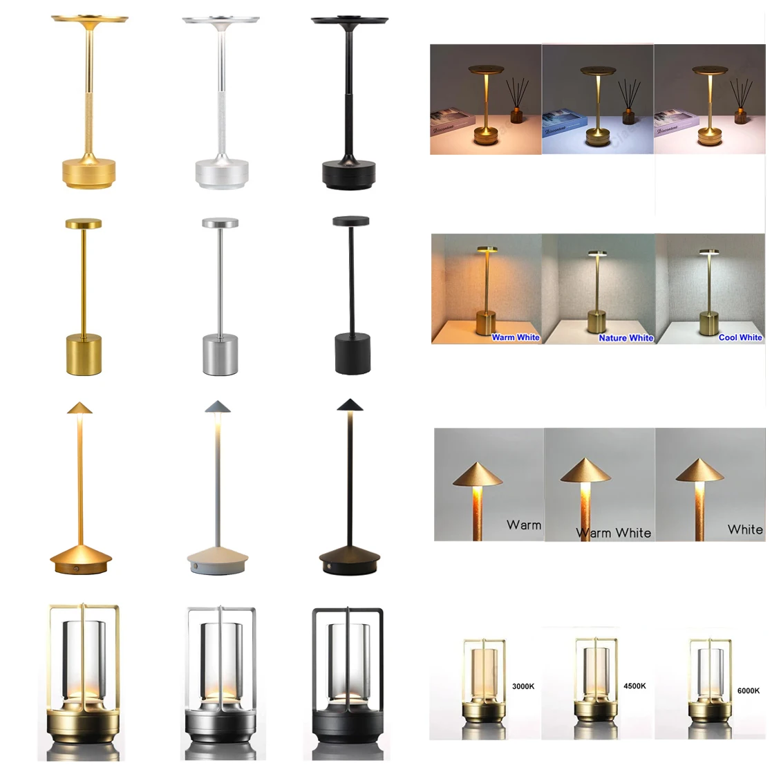 Перезаряжаемая классическая светодиодная настольная лампа с сенсорным датчиком Беспроводная настольная лампа с регулируемой температурой Современный стиль Светодиодный ночник 
Перезаряжаемая классическая светодиодная настольная лампа с сенсорным датчиком Беспроводная настольная лампа с регулируемой температурой Современный стиль Светодиодный ночник