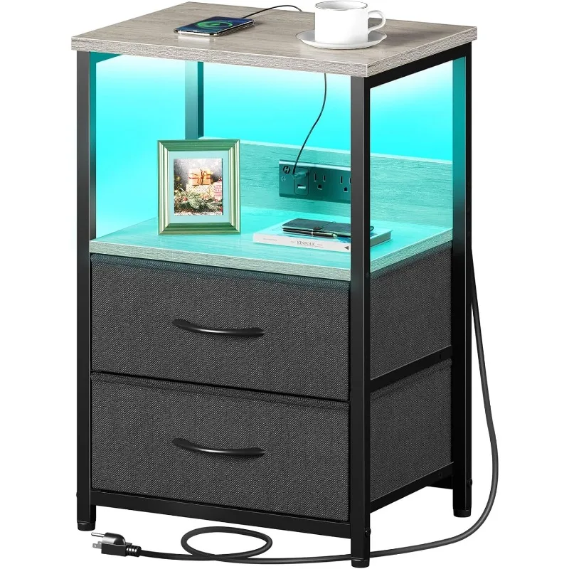 Nightstand with Charging Station, Bedside Table with LED Lights, Night Stand with 2 Fabric Drawers, 3-Tier Storage End Table
Nightstand with Charging Station, Bedside Table with LED Lights, Night Stand with 2 Fabric Drawers, 3-Tier Storage End Table