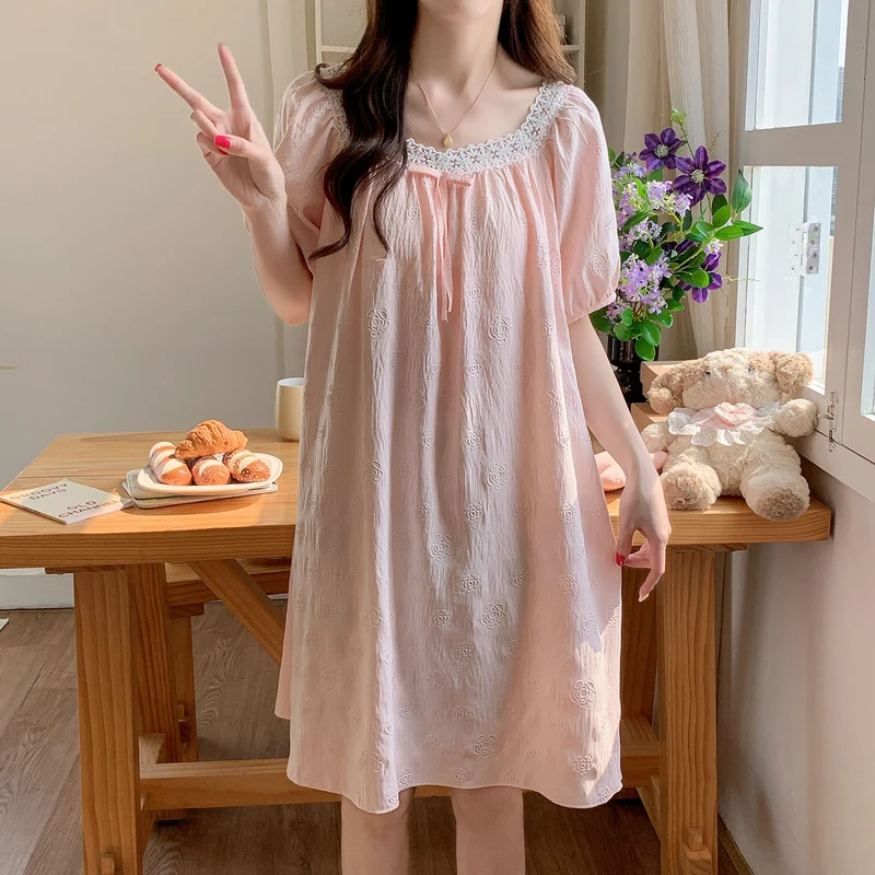 Летние хлопковые ночные сорочки с коротким рукавом и кружевом для женщин, корейский свободный крой, домашняя одежда, ночная рубашка, ночнушка, 2026
Летние хлопковые ночные сорочки с коротким рукавом и кружевом для женщин, корейский свободный крой, домашняя одежда, ночная рубашка, ночнушка, 2026
