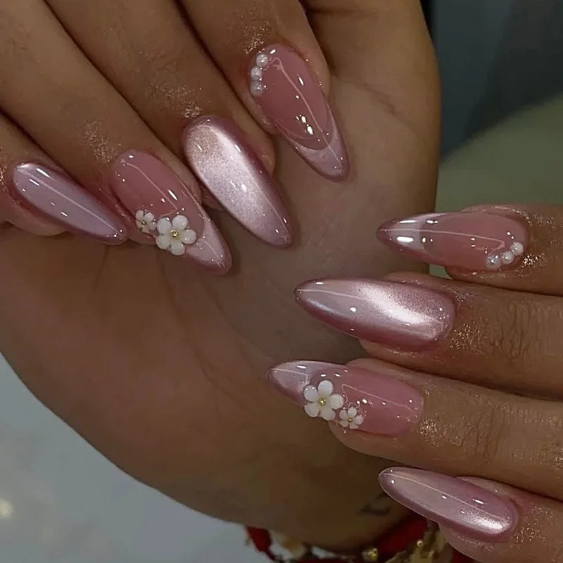 24pcs Long Almond Full Cover Nail Tips Cat's Eye Pink Fake Nails with Flower Pearl Design French False Nail Art Press on Nails
24pcs Long Almond Full Cover Nail Tips Cat's Eye Pink Fake Nails with Flower Pearl Design French False Nail Art Press on Nails