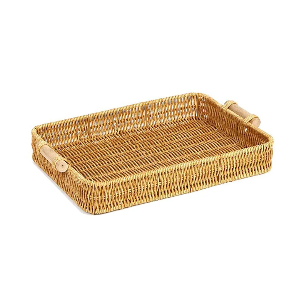 Simulated Woven Rattan Basket Plastic Rattan Threads Handmade Woven Fruit Platter Space Saving Wooden Handle Food Serving Tray
Simulated Woven Rattan Basket Plastic Rattan Threads Handmade Woven Fruit Platter Space Saving Wooden Handle Food Serving Tray