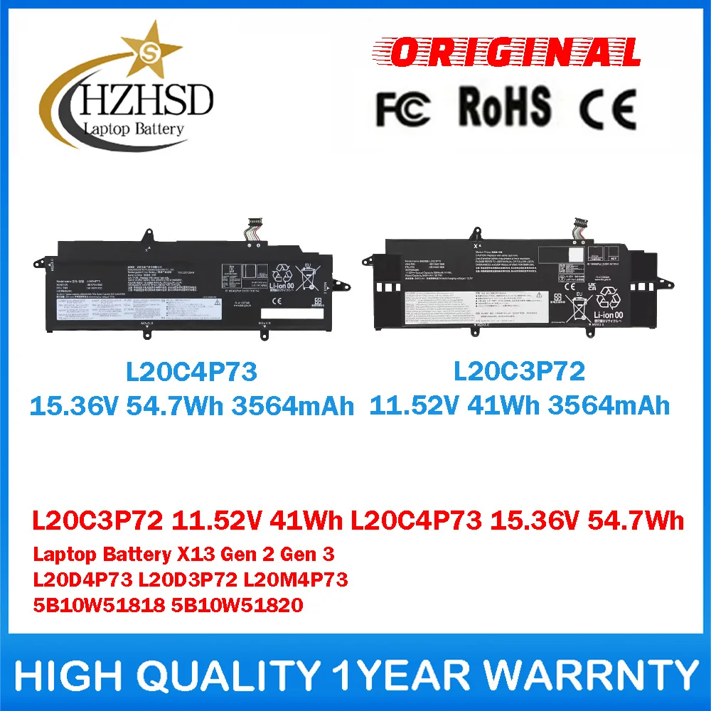 L20C3P72 11.52V 41Wh L20C4P73 15.36V 54.7Wh Genuine Original Laptop Battery For Lenovo X13 Gen2 Gen 3 L20D4P73 L20D3P72 L20M4P73
L20C3P72 11.52V 41Wh L20C4P73 15.36V 54.7Wh Genuine Original Laptop Battery For Lenovo X13 Gen2 Gen 3 L20D4P73 L20D3P72 L20M4P73